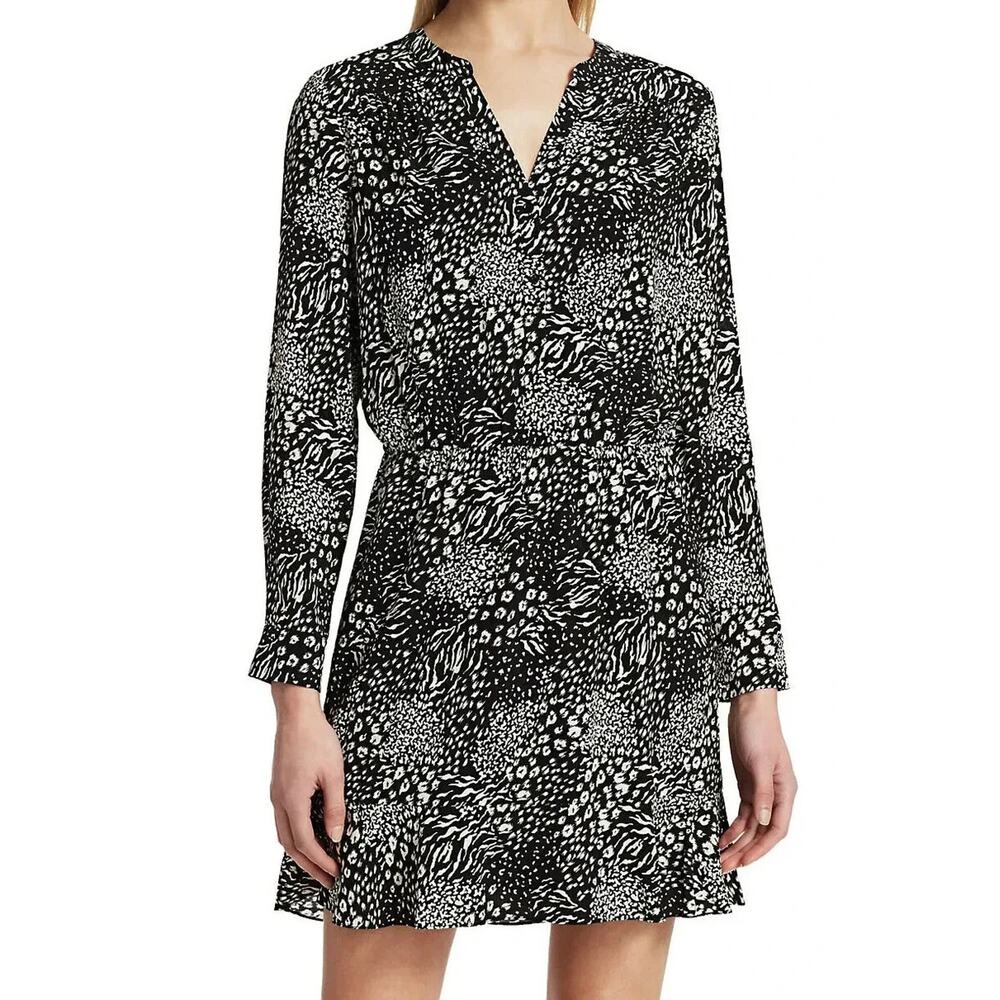 Joie Acey Womens Dress Size M Long Sleeve Ruffle Animal Print Wife Mob Resort